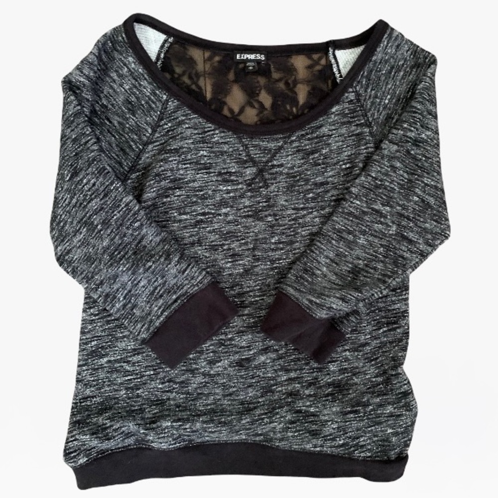 Express Marled Gray Lace Back Sweatshirt Size XS